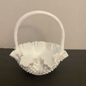 Vintage Fenton Hobnail Milk Glass Basket